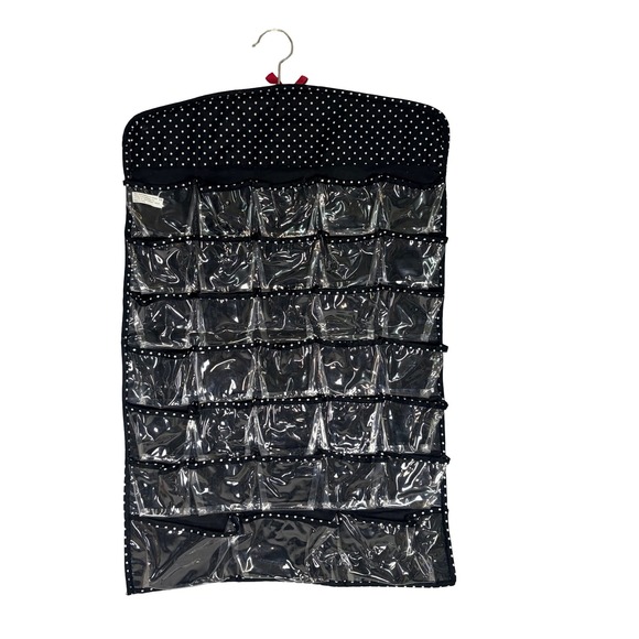 Monogram M Hanging Jewelry Organizer Pink Black Polka Dot 66 Pockets DBL Sided - Picture 2 of 9